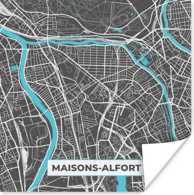 Poster Stadskaart – Frankrijk – Kaart – Maisons-Alfort – Plattegrond - 100x100 cm XXL