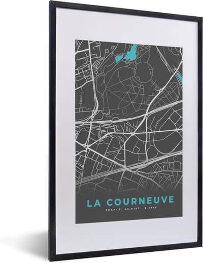 Fotolijst incl. Poster - La Courneuve - Stadskaart - Kaart - Plattegrond - Frankrijk - 40x60 cm - Posterlijst