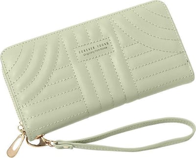 ZILOU® Portemonnee Dames - met Telefoonvak - tot 16 Pasjes - Ritsvak voor Munt- en Briefgeld - Vintage - Kunstleer - Groen