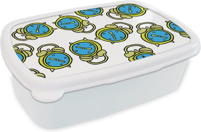 Broodtrommel Wit - Lunchbox - Brooddoos - Wekker - Patroon - Cartoon - Slapen - 18x12x6 cm - Volwassenen