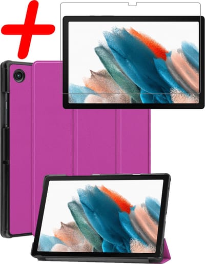 Hoesje Geschikt voor Samsung Galaxy Tab A8 - Met Screenprotector - Trifold Bookcase - Hard Cover - Hardcover Book Case - Tablet Hoes - Paars