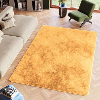 Tapiso Silk Vloerkleed Mosterd Hoogpolig Woonkamer Slaapkamer Tapijt Maat- 140x200