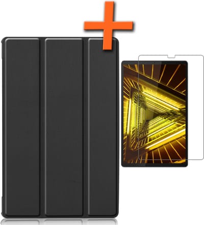 Hoesje - Geschikt voor Lenovo Tab M10 FHD Plus (2e / 2nd Generatie) - Met Screenprotector - Trifold Bookcase - Hard Cover - Hardcover Book Case - Tablet Hoes - Zwart
