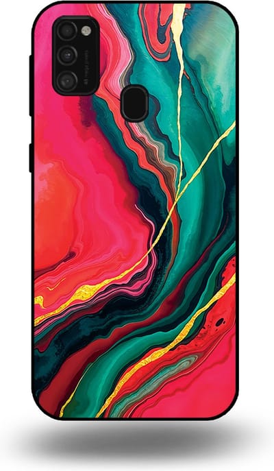 Smartphonica Telefoonhoesje Geschikt voor Samsung Galaxy M21 met Rood Groen Marmer Opdruk - TPU Backcover Case Red Green Marble Design geschikt voor Samsung Galaxy M21