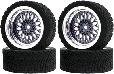 RC Auto Banden en Wielen Set, 4 Stuks, 65mm, Rubber Banden voor Rally, Plastic Coating en Velgen voor 1/10 On-Road Racing Auto's, Geschikt voor Tamiya en HPI Modellen