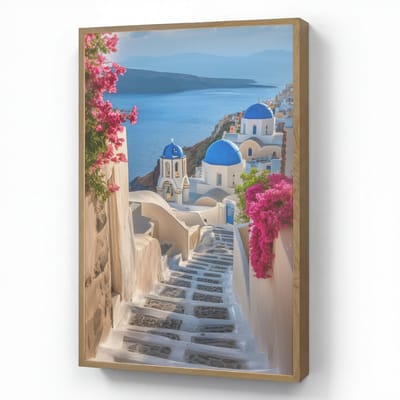 Wandlamp 60x90 cm - Oplaadbaar - Santorini - Bloemen - Griekenland - Wandlampen binnen woonkamer - Slaapkamer lamp - Decoratieve nachtlamp - Vloerlamp draadloos