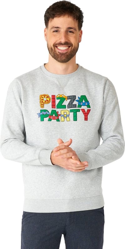OppoSuits TMNT™ Pizza Time - Heren Sweater - Turtles Trui - Grijs - Maat: XXL