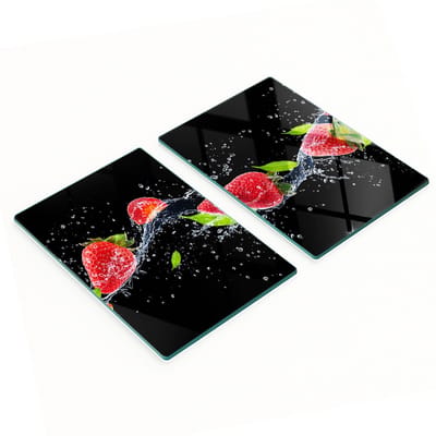 Decoratieve glazen snijplanken voor in de keuken met aardbeien en water, 2x40x52 cm