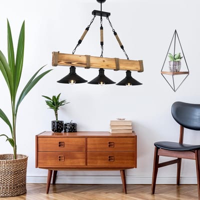 Verlichting - Kroonluchter Walnoot Zwart Hout van Luuk - Afmetingen 70x15x75cm - Stijlvolle en Moderne Verlichtingsoplossing