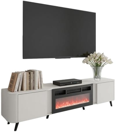 Tv-meubel Curve 200 cm breed taupe met sfeerhaard