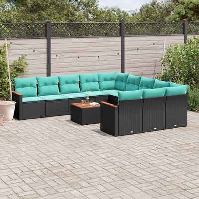 vidaXL - 12-delige - tuinbankset - met - kussens - van - zwart - polyrotan