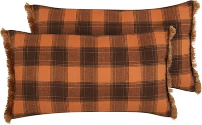 BARJA - Sierkussen set van 2 - Oranje/Zwart - 40 x 70 cm - Polyester