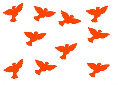 10 x strijkplaatjes, 26 mm, flock duif, vogel, spatz-patches, voor kinderen, patches om op te strijken, flockfolie, applicatie naaien, kleur: oranje
