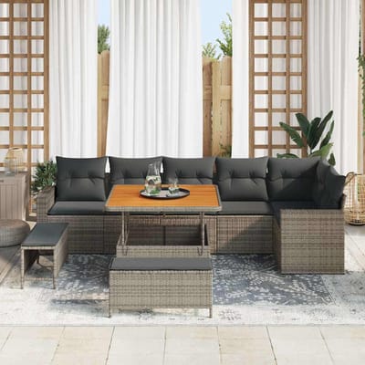 vidaXL - Tuinbank - Set - 11 - st - 9-Aantal - zitplaatsen - Grijs - poly - rattan