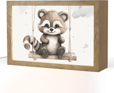 Nachtlampje 30x20 cm - Kinder lampje - Wasbeer - Dier - Kinderen - Tafellamp kinderkamer - Slaapkamer lamp - Bedlamp kinderen - Kinderlampje stopcontact - Wandlamp babykamer - Nachtlampjes