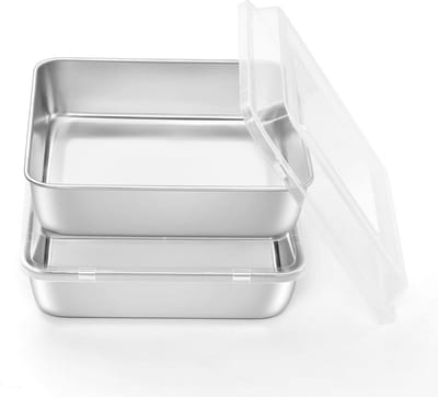 Vierkante Bakvormen met Deksel Set van 2 - 8x8 Inch RVS voor Lasagne, Brownies en Cake