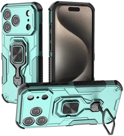 MobyDefend Hoesje - Geschikt voor iPhone 17 Pro - Dubbelgelaagde Pantsercase Met Standaard - Turquoise