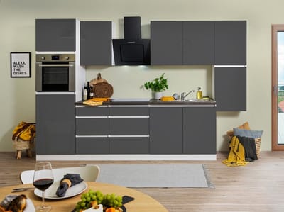 Goedkope keuken 320  cm - complete keuken met apparatuur Lorena  - Wit/Grijs - soft close - keramische kookplaat    - afzuigkap - oven    - spoelbak