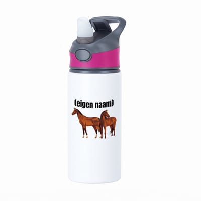 Hacebo® - paarden waterfles met rietje roze - Paarden - paardenliefhebebrs - met eigen naam - Paarden spullen - Gepersonaliseerd - water fles - 650ML