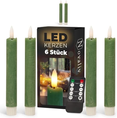 LED-kaarsen met timer groen, 6 stuks voor binnen - 6 uur - ECHTE WAS Hoogte 18 cm voor kaarsen, diameter 2,2 cm. 2 AAA-batterijen vereist. LED-kaarsen, set van 2, groen (twee keer) bewegende vlam.