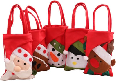 5 Stuks Herbruikbare Kersttas met Handvat, Perfect voor Cadeaus en Winkelen tijdens Feestdagen en Kerstfeesten