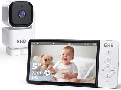 Babyfoon met camera - Video monitor - Baby bewaking - 5 inch HD scherm - 350 graden rotatie - Wit