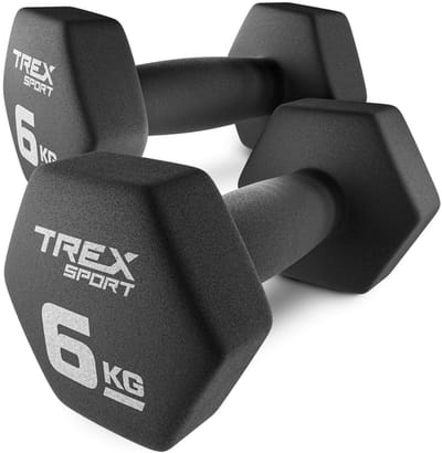 Trex Sport TX-060VD – Dumbells – Fitness Gewichten Set – Vinyl Coating – Zeshoekige Halters – Voor Thuisgym & Aerobics – 2 x 6 kg – Totaal 12 kg