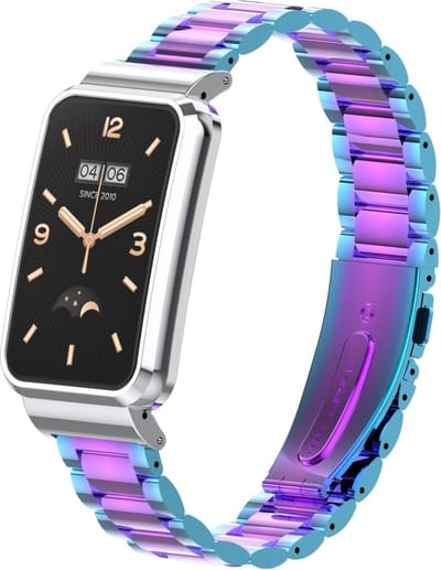 By Qubix - Metalen schakelband met case - Multicolor - Geschikt voor Xiaomi Smart Band 7 Pro / Mi Band 7 Pro bandje
