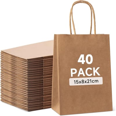 40 Kraft Papieren Zakken met Handvat - Cadeau-, Winkel- & Verpakkingstas - Bruin 15x8x21 cm