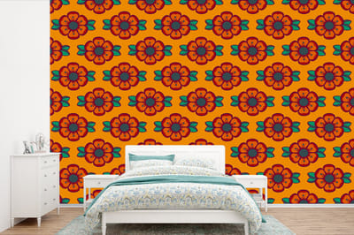 Behang - Fotobehang Design - Retro - Rozen - Oranje - Breedte 360 cm x hoogte 240 cm