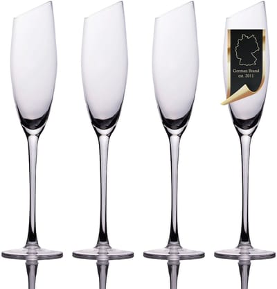 Intirilife 4x Champagneglas met moderne rand - 150 ml inhoud - Mousserende wijn Prosecco glas Vaatwasserbestendig Kristalglas schokbestendig