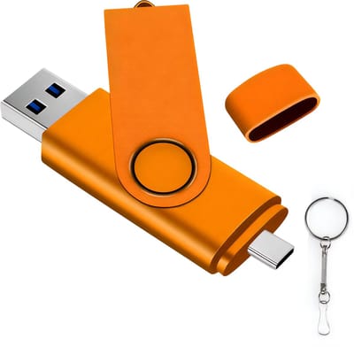 TYPE-C High Speed USB 3.0 Pen Drive 2-in-1 – Oranje – 64GB – Draaibare USB Flash Drive met Sleutelhanger – Snelle Geheugenstick voor Smartphone, Tablet, Laptop & PC – Ideaal als Zakelijk Cadeau