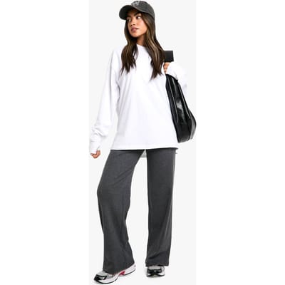 boohoo Dames Geborstelde ribbroek met wijde pijpen | Charcoal | Maat: 6
