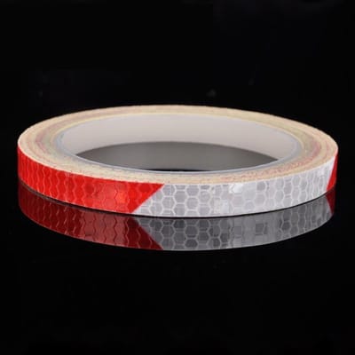 Smalle reflectie tape rood/wit  - Rol reflecterende witte tape 8 meter x 1 cm - Voor helm, motor, fiets etc.