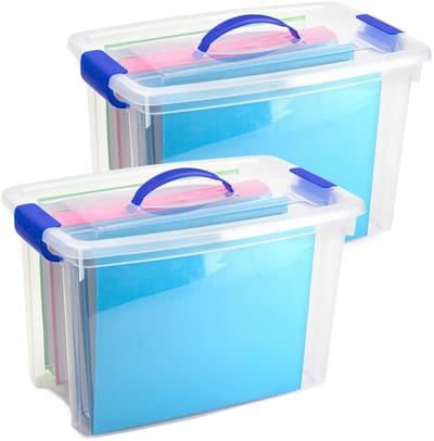 Plasticforte Opslagbox - 2x - met deksel - transparant blauw - 22 liter - 28 x 45 x 28 cm - kunststof - opbergdoos - opbergen