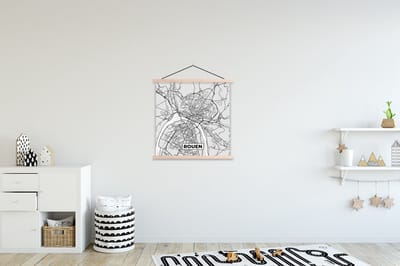 Posterhanger incl. Poster 60x60 cm - Schoolplaat - Kaart - Stadskaart - Rouen - Plattegrond - Frankrijk - Textielposter - Blanke latten - Stadskaart