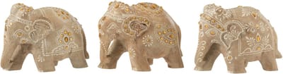 J-Line decoratie Olifant Kralen - hout - naturel/wit - small - 3 stuks
