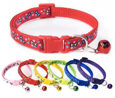Consumerce® Katten en Honden Halsband Botjesprint Met Belletje – Rood – 19-33cm Verstelbaar – Voor Hond Kat Puppy Kitten – Halsbandje – Halsbanden – Kleine – Kattenbandje – Bandje – Band