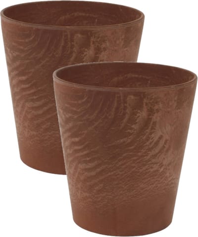 Ter Steege Plantenpot/bloempot - 2x - natuursteen look terra - D17 x H15 cm