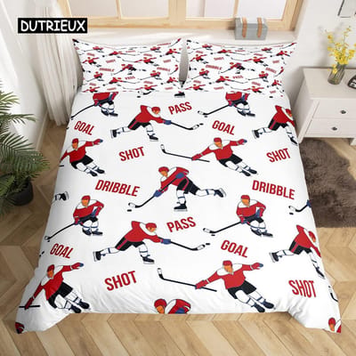 Hockey Dekbedovertrek Set 2/3 stuks Hockey Sporten Dekbedovertrek Polyester Hockey Puck Bal King Queen Size Dekbedovertrek voor Kinderen Jongens 140x200cm 3pcs