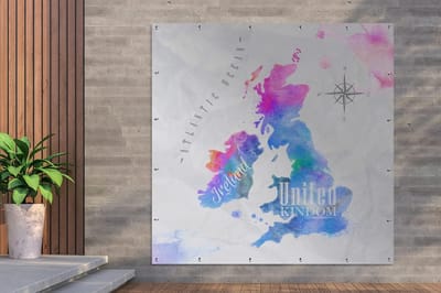 Tuinposter Wereldkaart - Tuindoek Buiten - Decoratie Buiten - UV-bestendig Bisonyl - 200x200 cm - Olieverf Stijl
