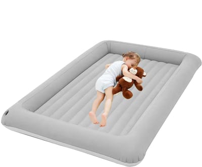 Luchtmatras Kinderen - Opblaasbed Baby - Veilig Slapen - Verhoogd Veiligheidsframe - 150 x 100 cm - Meerkleurig