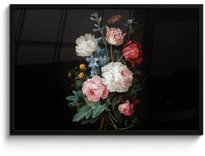 Poster in lijst - Fotolijst 90x60 cm - Posters - Boeket - Kleurrijk - Klassiek - Posterlijst zwart - Decoratie - Wanddecoratie woonkamer - Muurdecoratie slaapkamer