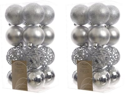Decoris Kerstballen - 32x st - zilver - D6 cm - kunststof - kerstversiering