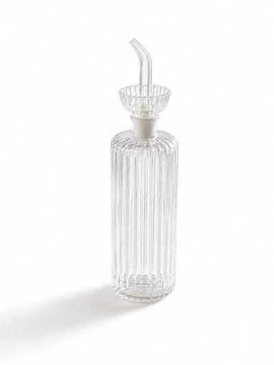 Mevaz Oliefles 500 ml – Glazen Olie Dispenser – Geribbeld Glas – Oliekaraf met Schenktuit – Voor Olijfolie, Azijn & Dressing – Transparant – Luxe Design
