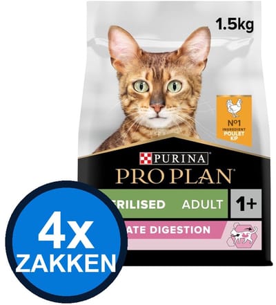 4x Pro Plan - Adult Sterilised Delicate Digestion Kip - Kattenvoer Droogvoer - 1.5 kg