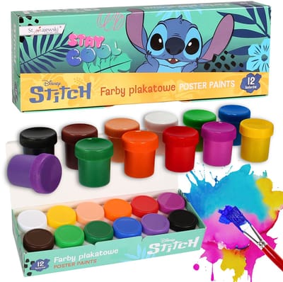 DISNEY Stitch Posterverf om te schilderen, posterverf voor school 12 KLEUREN 20ml in potjes