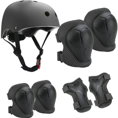 Kinderbeschermingsset - 7-delige set - Rollerbladen & Fietsen - Verstelbare helm - Elleboog- en kniebeschermers (Zwart)