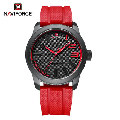 NAVIFORCE horloge voor mannen, met rode TPU polsband, zwarte uurwerkkast en wijzerplaat met rode wijzers ( model 9202T BRR ), verpakt in mooie geschenkdoos