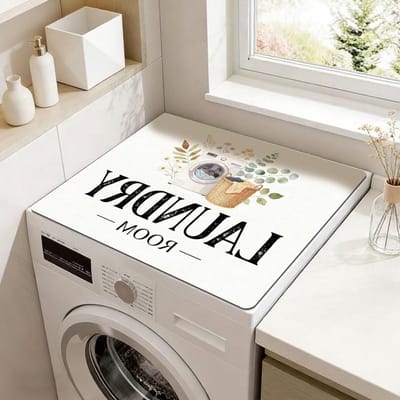 Wasmachine Droger Mat - Apparaat Beschermer - Apparaten Beschermen - Waterabsorberend Antislip - 60 x 50 cm - Groen Blad Patroon